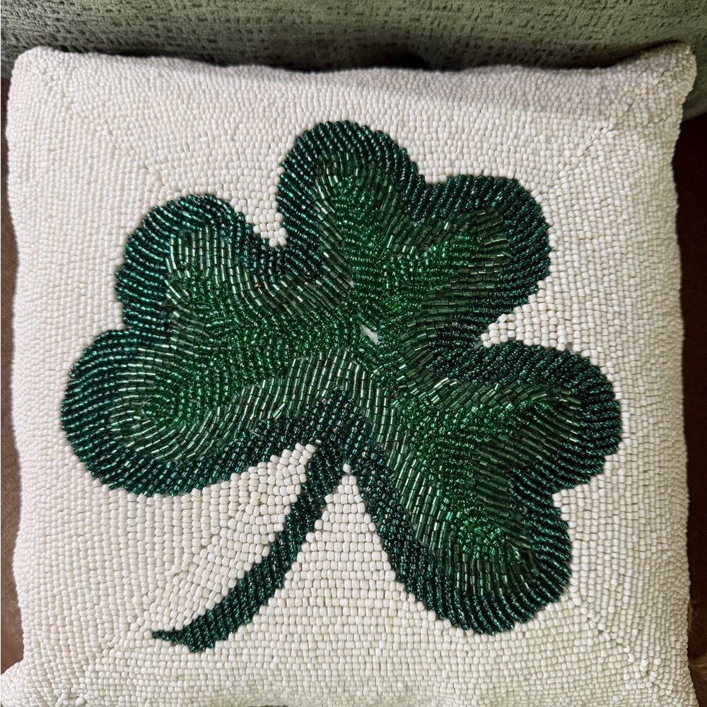Lucky beaded Green Shamrock Pillow